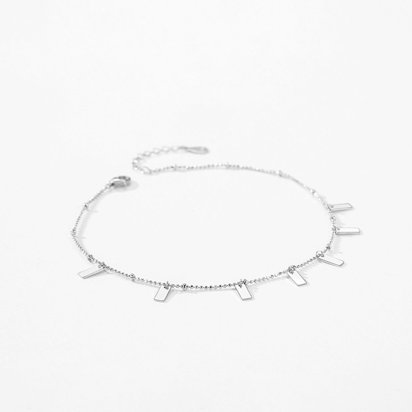 Braccialetto Donna Oro Bianco 9 Carati / 14 Carati / 18 Carati, Catena con Rettangolo, Regolabile 16 CM + 5 CM, Bracciale Catena Donna Argento