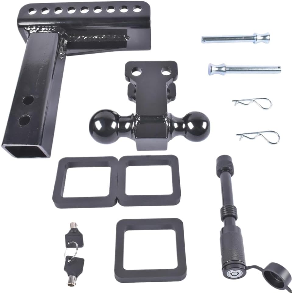 Adjustable Trailer Hitch Drop Tow Hitch with 22000 LBS Capacity, 2.5 Inch Receiver, 6 Inch Drop and Rise, Includes 2 Inch and 2-5/16 Inch Ball Hitches, Black Finish