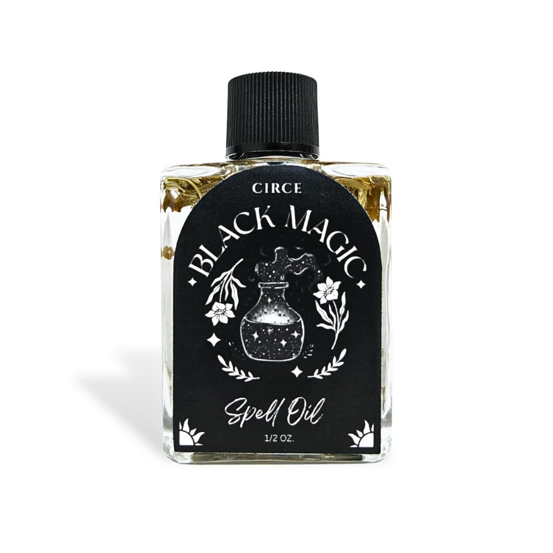 CIRCE Black Magic Spell Oil - for Setting Bold Intentions & Centering Your Energy - Add to Bath, Use in Rituals, Wear as Fragrance to Align w/Desires- Coconut Oil, Black Pepper & Rue Herb - 1/2oz