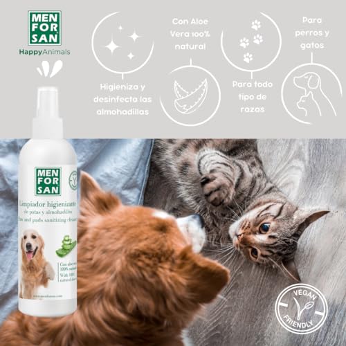 MENFORSAN Pfoten- und Ballenreiniger für Hunde | Hygiene beim Betreten von Sofa und Bett | Spray für Jede Rasse | Mit 100% natürlicher Aloe Vera | Veganes Produkt | 125 ml