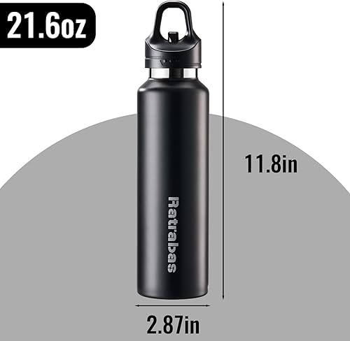 Miniatura 3 de Botella de agua aislada de 21 onzas, vaso aislado con apertura de un solo toque, botella de agua de viaje con diseño a prueba de fugas, botella de