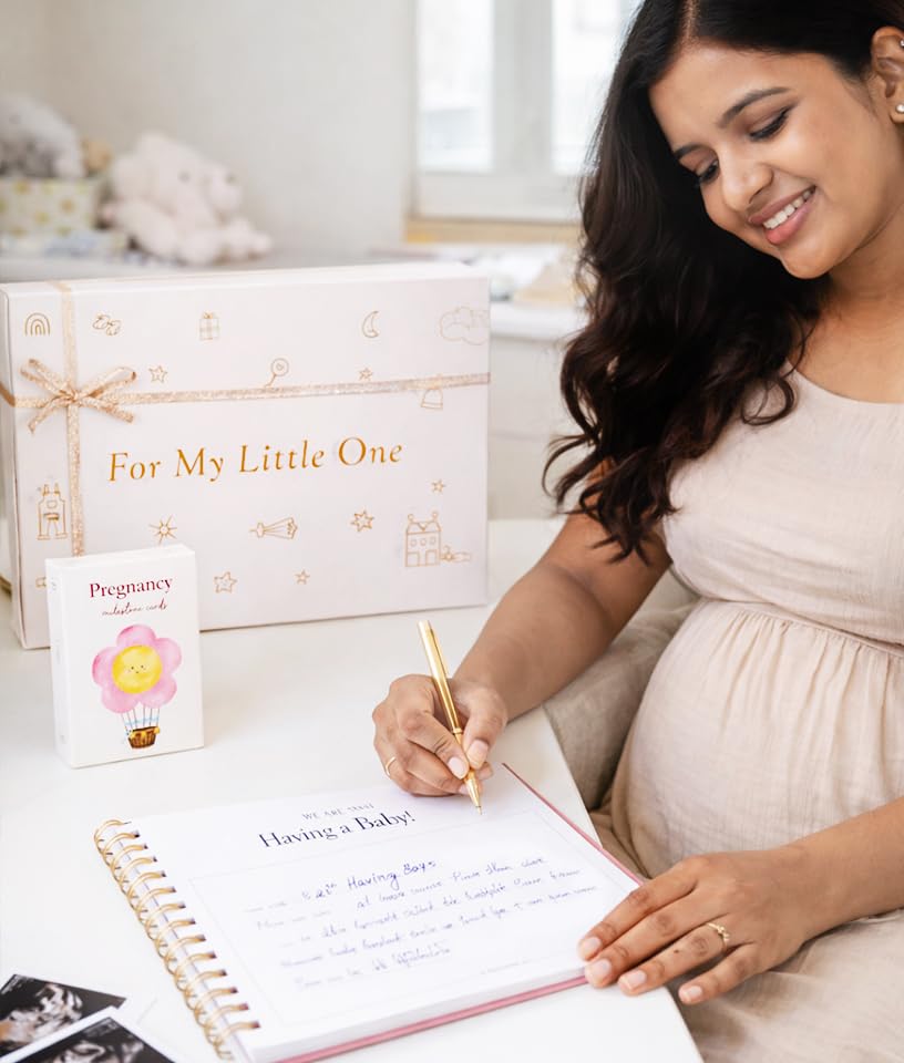 Image of Chaarpaai Pregnancy Journal for Pregnant Women | Awaiting You Pregnancy Planner | 27 Milestone Cards with 100 GSM Pages | Journal for Expecting Moms with Keepsake Box (White)
