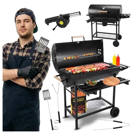 Five-Star Grill & Chill Holzkohlegrill, Gartengrill, Grill Holzkohle - Großer Chromrost 71×35 cm, Grillwagen, Holzkohlegrill mit Deckel, Aschekasten, Thermometer, Zwei Transporträder, GC0002