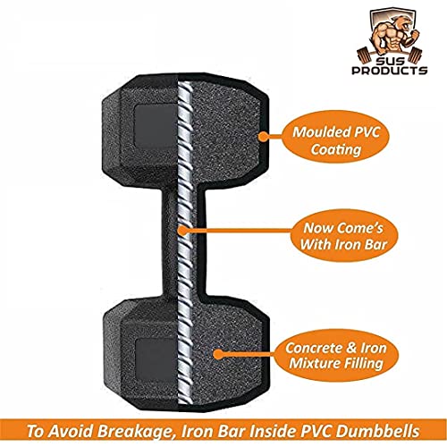 ASP FITNESDumbbells, Black PVC Dumbbell Set, 1 Pair Dumbbells, Hex