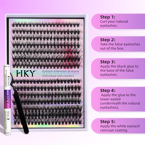 HKY Lash Clusters Kit 8-16mm 30D-40D Wispy Eyelash Clusters Lashes Natural DIY Lash Extension Kit Cluster Eyelash Extensions Kit 280pcs C Curl Individual Lashes Cluster Eyelash (With Tweezers) — view 6