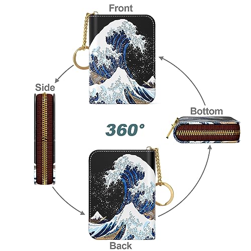 Image of Nipichsha Credit Card Holder, Small RFID Card Wallet for Women, Slim Leather Card Holder Wallet, Japanese Wave, 4.33 x 3.15 x 0.98 inches, Fashions