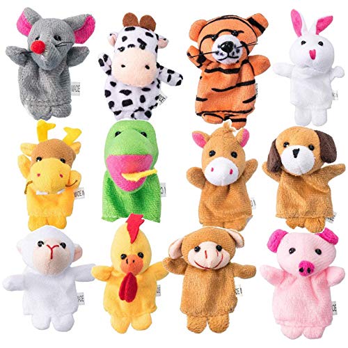 LIMEOW Familie Fingerpuppen Set,Finger Plüschtier,Fingerpuppen Kinder,Fingerpuppen Spielzeug Baby,Fingerpuppen Set,Kleine Tier Fingerpuppe für Geburtstag Kinder Taufe Babyparty（12 insgesamt）