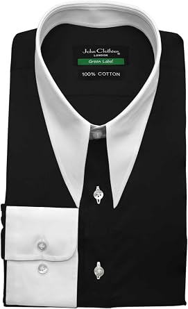 Mens Black SpearPoint Collar Shirt, Bankers, Vintage Dagger Long Point Collar, WWII 1930s 1940s Retro Style
