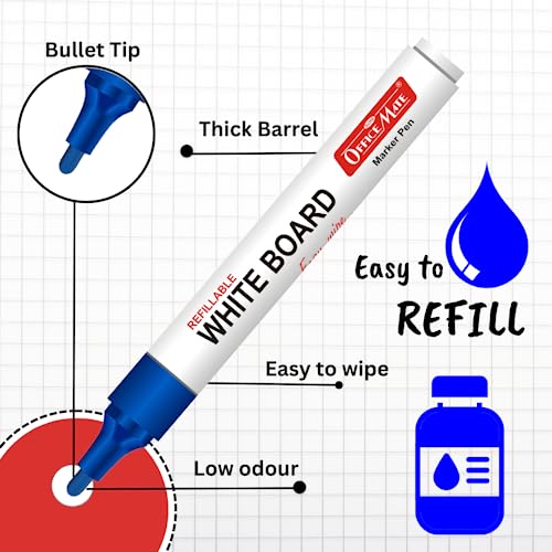 Image of Soni Officemate Whiteboard Markers | Pack of 10 (Mix)| Black, Blue, Red & Green | 4.43 mm Bullet Tip | Non-Toxic | Smooth Writing | Easy Wipe