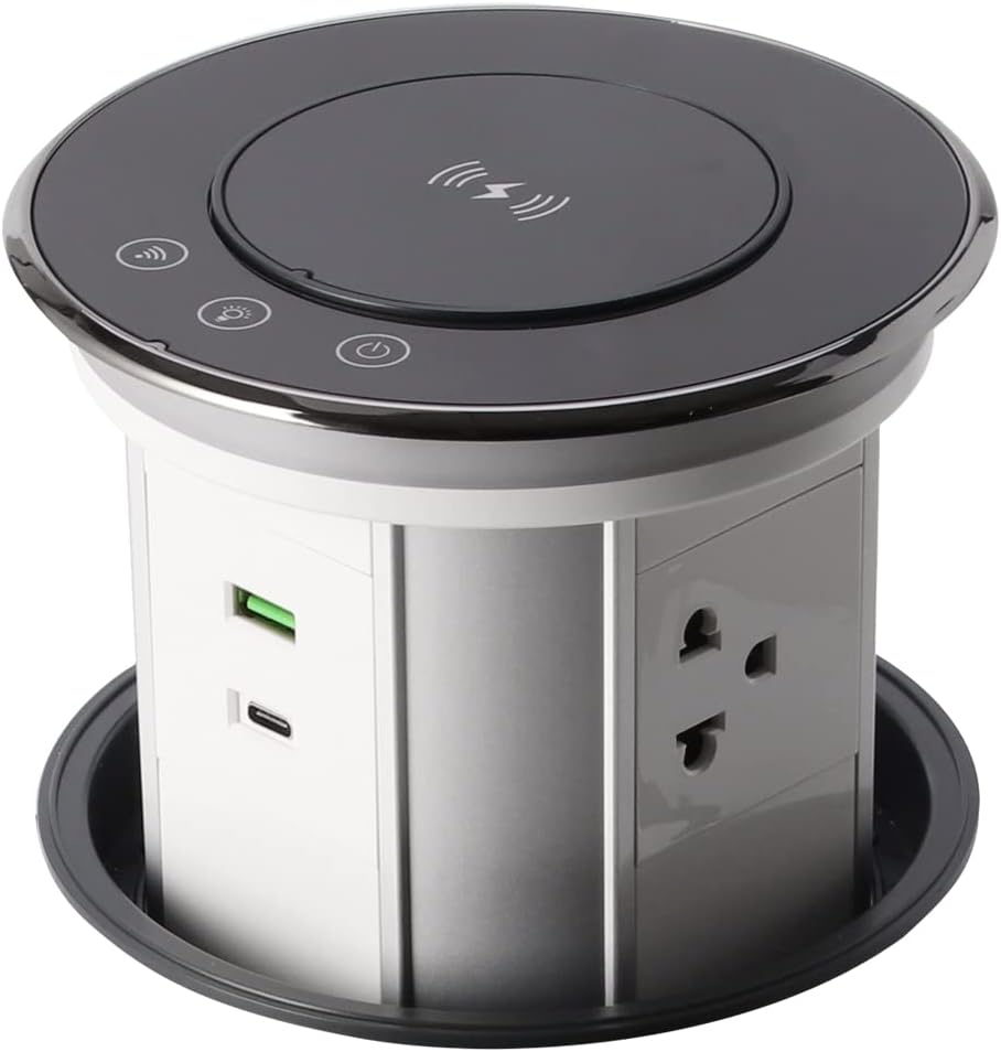 Smart Motorized Automatic Pop Up Power Strip 3 AC Plugs+2 USB Wireless Charging Lift Socket for Home Office Plug Adapter Smart Outlet