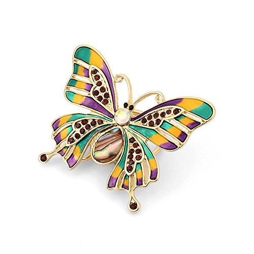 Image of Enamel Colorful Butterfly Abalone Shell Crystal Magnetic Eyeglass Holder Brooch and Pin