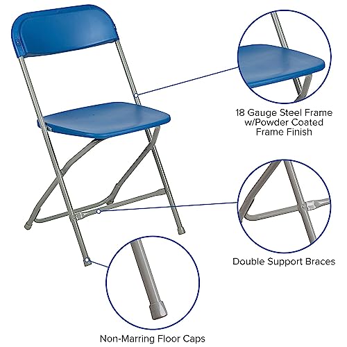 Image of Flash Furniture Hercules Series Plastic Folding Chair - Blue - 650LB Weight Capacity Comfortable Event Chair - Lightweight Folding Chair
