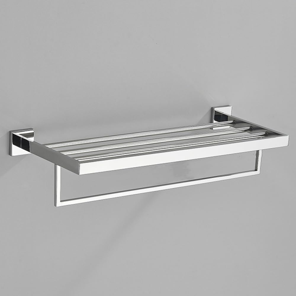 Barre porte-serviettes chrome A 40 cm et étagère de salle de bain design