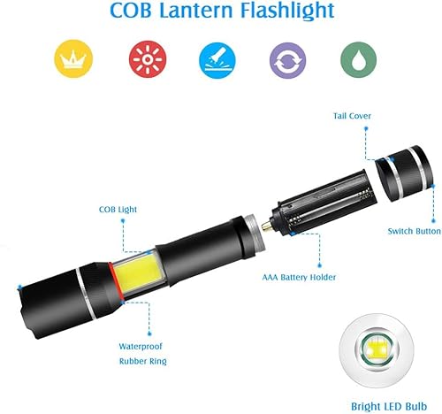 2 Pcs Led Flashlight 5000 Lux Cob Lantern+ Flashlight In-1With Zoom Led Flashlight Lantern #TOP1