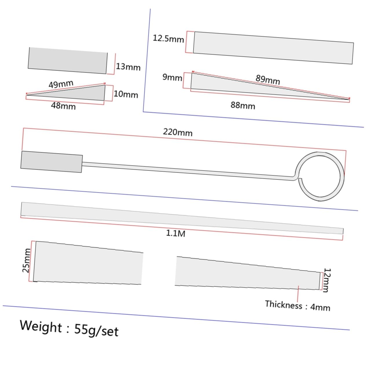 Yardwe 4 PCS Piano Tuning Fork Mute Kit with Temperament Strip Durable Rubber Mutes for Accurate Tuning for Musicians and Technicians
