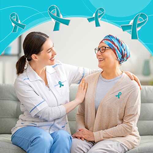 Sasylvia 100 Pcs Teal Ribbon Lapel Pins Bulk Ovarian Cervical Cancer Sexual Assault Awareness Products Scleroderma PTSD Awareness Thyroid Cancer Jewelry Metal Pin Badge Brooch3