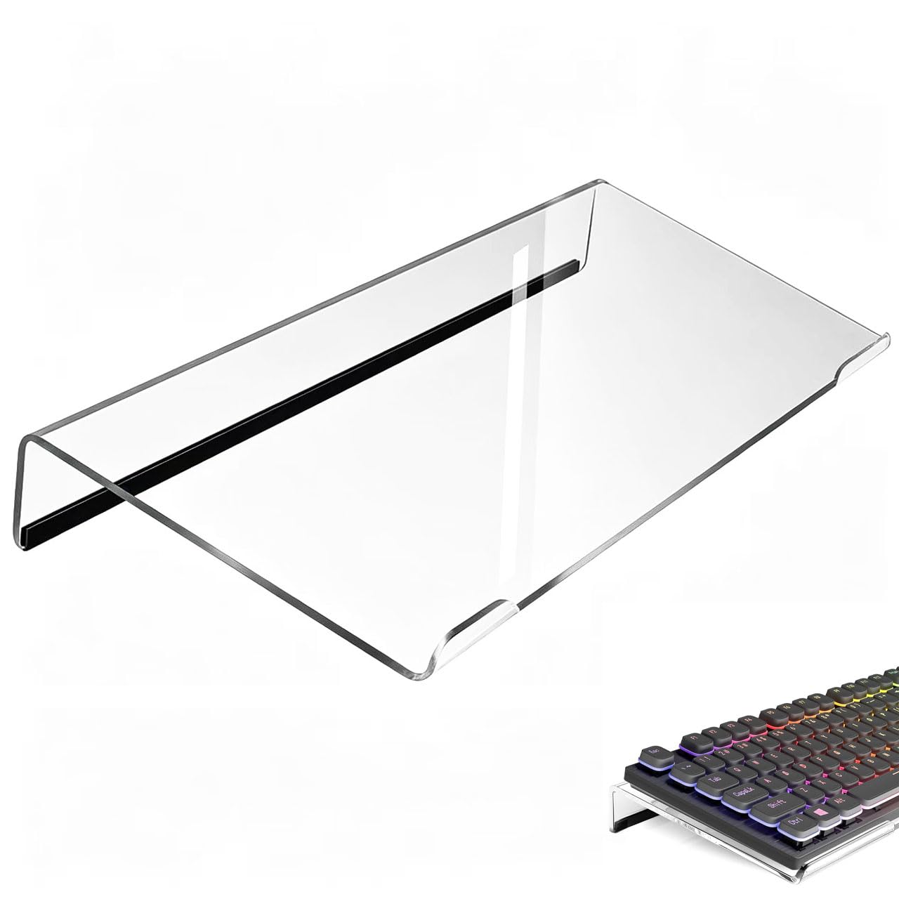 Acrylic Computer Keyboard Stand for Desktop, 104 Keys Keyboard, 17" Clear Keyboard with Black Silicone Strip, Ergonomic Computer Tilted Keyboard Holder for School Home Office Desk Accessories-image-33