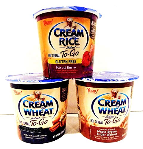 Cream of Wheat, NEW! Hot Cereal To-Go Cups, Variety 6 Pack + FREE 24 count pack of Plastic Spoons, 2 cups each of CINN-APPLE WALNUT, MAPLE BROWN SUGAR WALNUT, MIXED BERRY (2.29 oz cups)
