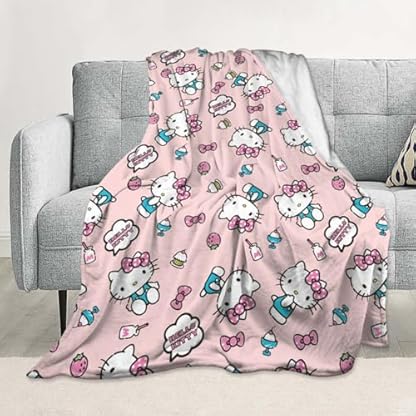 Ksopsdey Hello Kit-ty Kuscheldecke Cartoon Hello Kit-ty Decke Flauschig Hello Kit-ty 3D Anime Kuscheldecke für Couch Blanket, Warme Super Weiche Decke Schlafdecke Sofadecke Reisedecke 100 * 150cm A – Bild 7