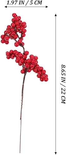 Miniatura 9 de HOMSFOU 10 tallos artificiales de bayas rojas de Navidad, ramas de bayas rojas de acebo, para decoración de árbol de Navidad, suministros de