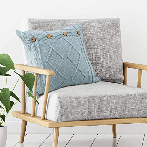 Mh Mylune Home Knit Throw Pillow Cover With Decorative Buttons, Soft Knitted Pillowcase For Sofa Couch Chair (18X18 Inch, Aqua Blue) #TOP3