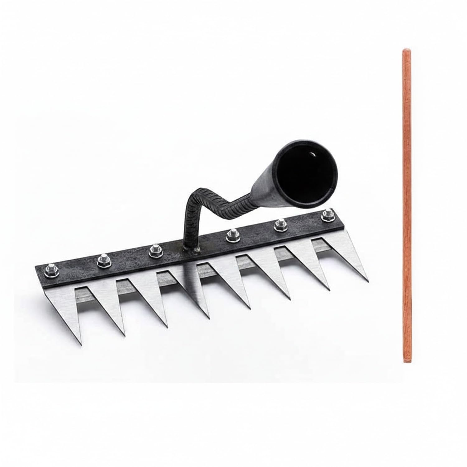 SOHNVWTGD Manganese Steel Garden Hoe and Rake Tool, Dual-Head Hand Cultivator with Wood Handle for Soil Loosening, Cultivating, and Raised Bed Gardening