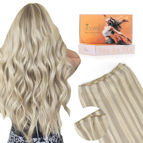 Image of DOORES Beaded Weft Real Humam Hair, 16 Inch 100g Ash Blonde Highlighted Platinum Blonde, Human Extensions Micro Loop Beaded Weft for Women