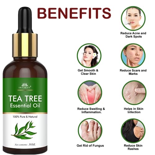 Image of INTIMIFY Tea Tree Essential Oil For Hair, Skin & Face Acne Care | Promote Hair Growth | Aromatherapy | Pure & Undiluted | Women & Men | 30 Ml (Pack of 1)