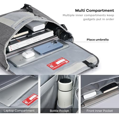 Image of OIWAS Messenger Bags for Women 17 Inch Laptop Crossbody Bags for Men, Grey | Casual Satchel Shoulder Bag Briefcase with Water Bottle Pocket & Reflective strips for Travel Work Outdoor Activities