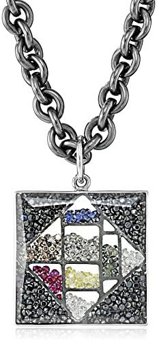 Moritz Glik "Kaleidoscope" 18K White Gold Floating Color Diamonds and Color Sapphire Square Pendant Necklace