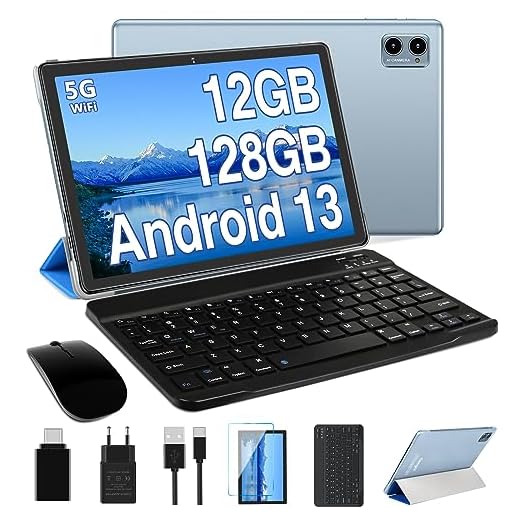 ZIOVO 2026 Neueste Tablet 10 Zoll Android 13 OS, 12GB RAM +128GB ROM(TF 2TB), 5G+2.4G WLAN | 2.0 Ghz 8 Core | 5+8MP | BT 5.0 | GPS | 6000mAh | GMS | GPS | Tablet mit Tastatur & Maus - Blau