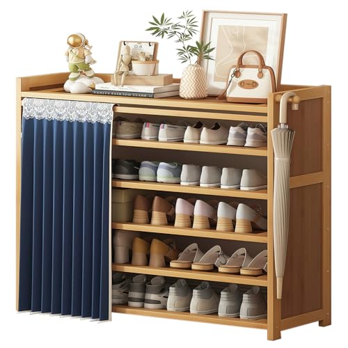 Opiniones de Zapateras de madera para closet comprados en linea. 41 Zapatera Organizador, 6 Niveles 30 Pares de Armario de Almacenamiento de Zapatos, Zapatero con Cortinas, Zapatero de Bambú para Entrada, Vestíbulo y Pasillo