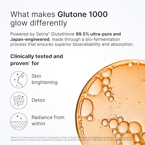 Image of Glutone 1000 Setria L-Glutathione Tablets for Radiant & Clear Skin | 600mg Premium L-Glutathione & Vitamin C | Skin glow Brightening Supplement | 15 Effervescent Tablets | Orange Flavor (Pack of 4)