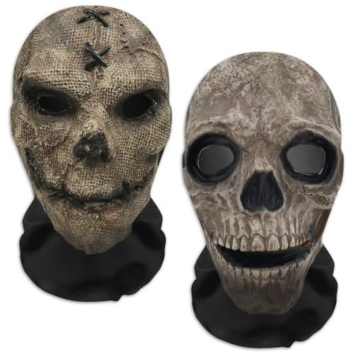 KUMSODE 2 peças máscara de caveira de Halloween, máscara de esqueleto de poliéster para homem, máscaras de terror assustadoras, para carnaval, Halloween, cosplays, festivais e festas de carnaval