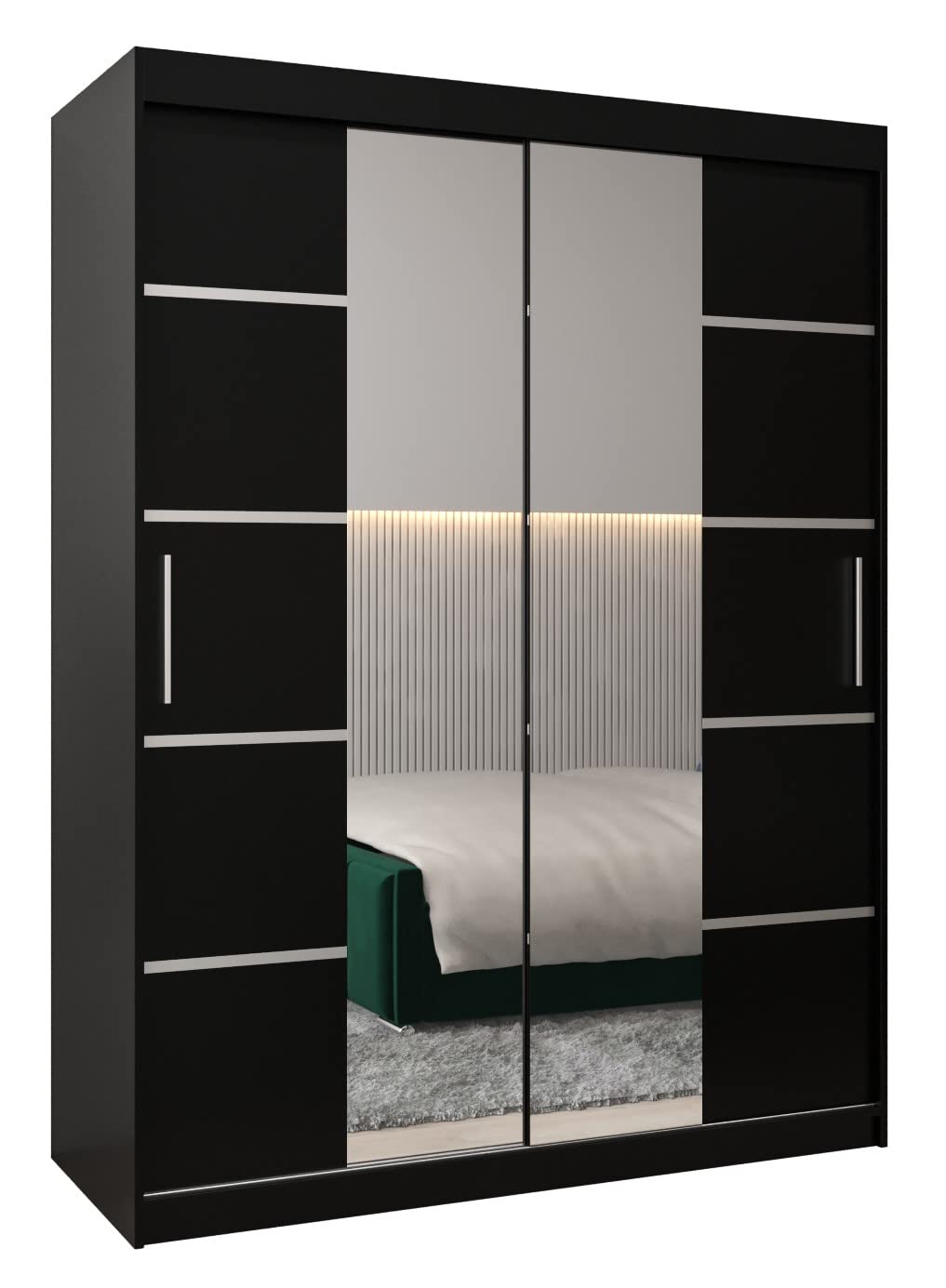 ABIKSMEBLE Armoire Verona 4 avec Porte Coulissante Miroir - Dressing pour Chambre Adulte - Penderie Vêtement - Garde Robe - Placard 2 Portes - Closet
