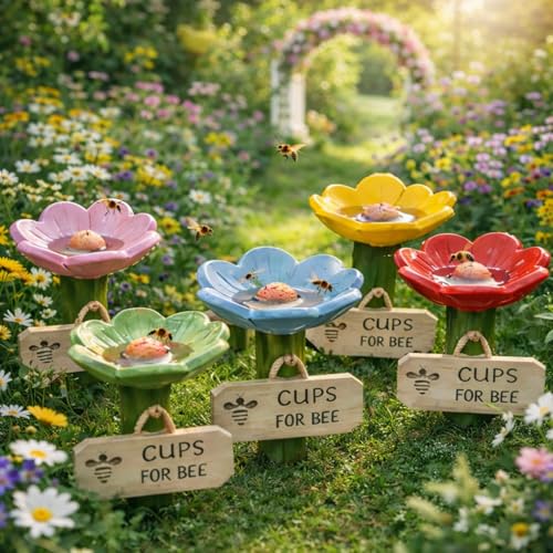 Mtiemxig Bee Watering Station for Garden, Flower Ground Stakes, 5 Pack