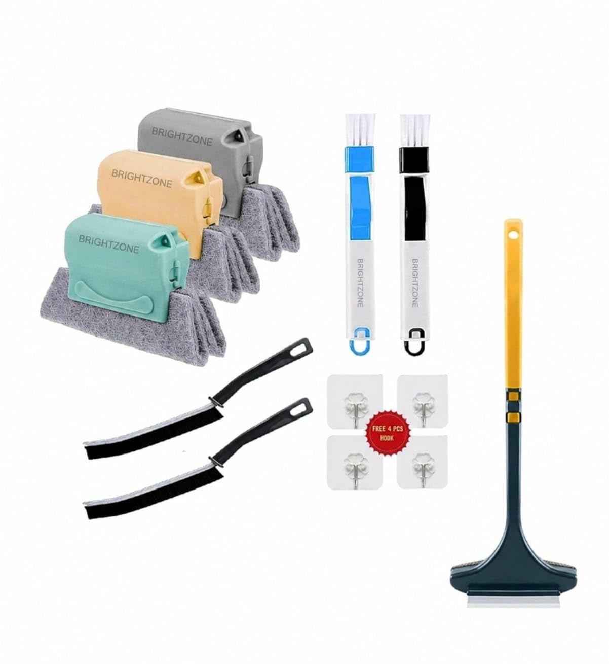 Window Cleaning Combo Kit – 7 PCS Groove Brush Set + Mosquito Net Mesh Cleaner | Window Track, Door Gap, Jali Cleaner | Wet & Dry Use | Complete Home Window Care Kit (Multicolor)-image-0
