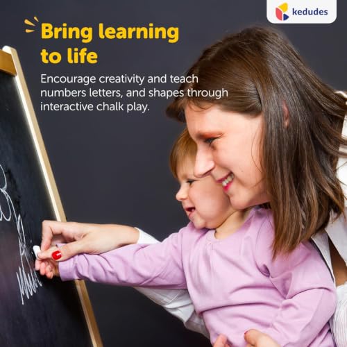 kedudes Dustless Chalk with Eraser, 24pk - 12 Colored Chalkboard Chalks and 12 White Chalk for Chalkboard and Board Erasers Set - Blackboard Chalks and Eraser with Wooden Handle
