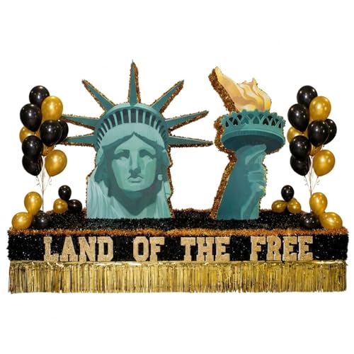 Anderson’s Lady Liberty Complete Parade Float Decorating Theme, Statue of Liberty Head & Torch Kits, Black/Gold Balloons, Land of the Free Letters, Full American Pride Float Décor Set