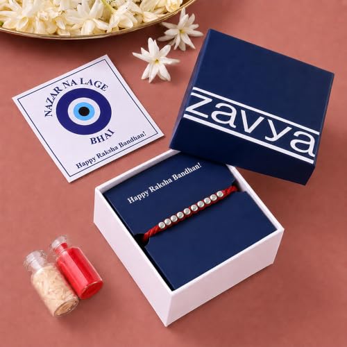 Image of ZAVYA 925 Sterling Silver Cubic Zirconia Classic Rhodium Plated Silver Rakhi | Rakhi for Brother-Happy Rakshabandhan | With Certificate of Authenticity and 925 Hallmark
