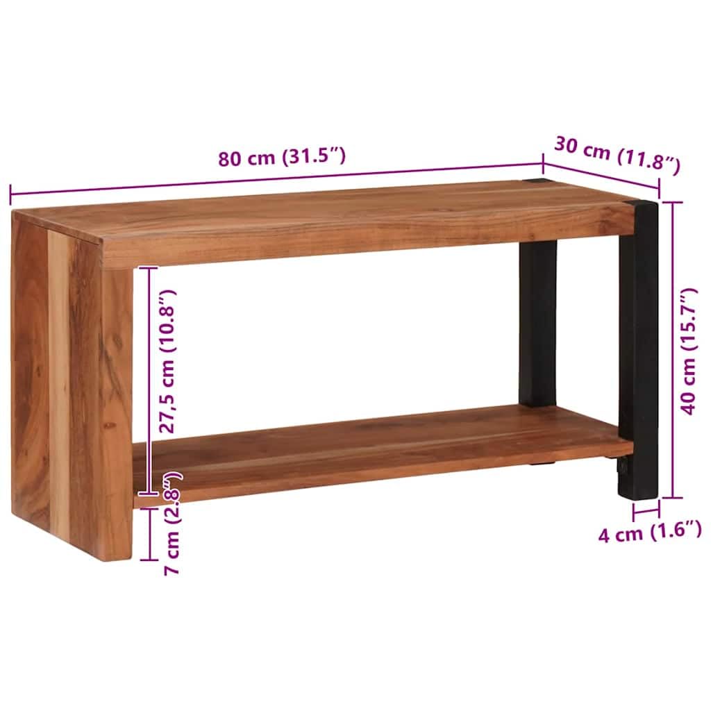 Bücherregal Braun Massivholz Akazie 80 x 30 x 40 cm mit stabilem Brettregal und robusten Eisenbeinen, freistehendes Regal für Bücher, Deko, Office Nutzung, Wohnzimmer oder Wandbereich