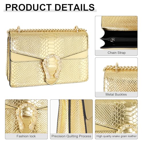 Women's Crossbody Shoulder Bag Snake Print Satchel Purse Leather Chain Clutch Evening Handbag4