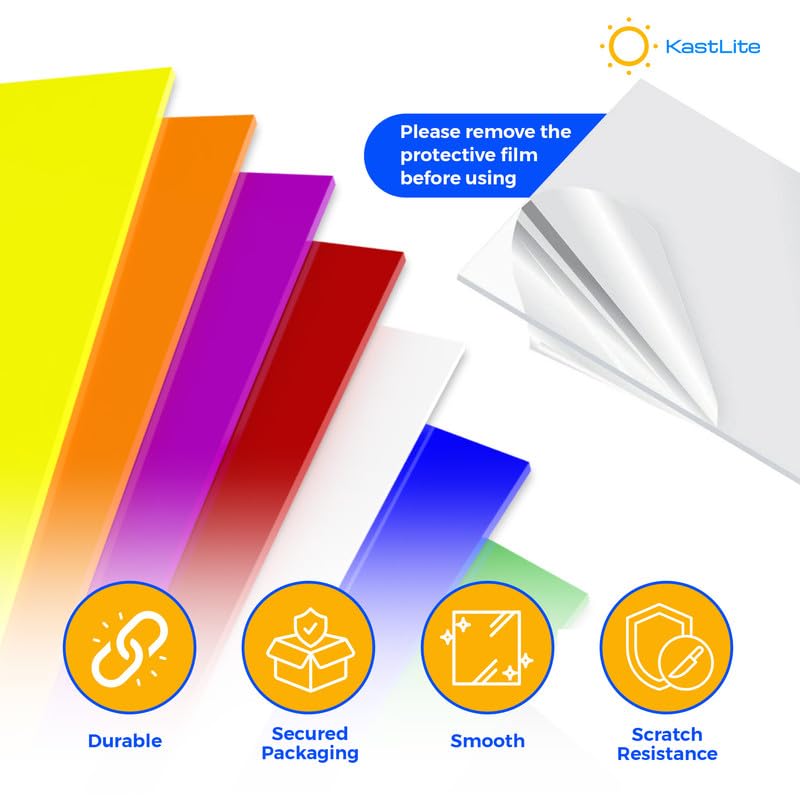 KASTLITE Colored Acrylic Sheets Nominal 6" x 6" - Plastic Sheet Easy to Cut, Saw, Shape, Laser Cut - Ideal for Arts & Crafts & DIY Projects- Durable, Lightweight, Scratch Resistant - Blue 4 Pack