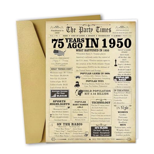 LiuuLi Jumbo 75th Birthday Card for Women Men,Vintage Birthday Decoration Gifts for 75...