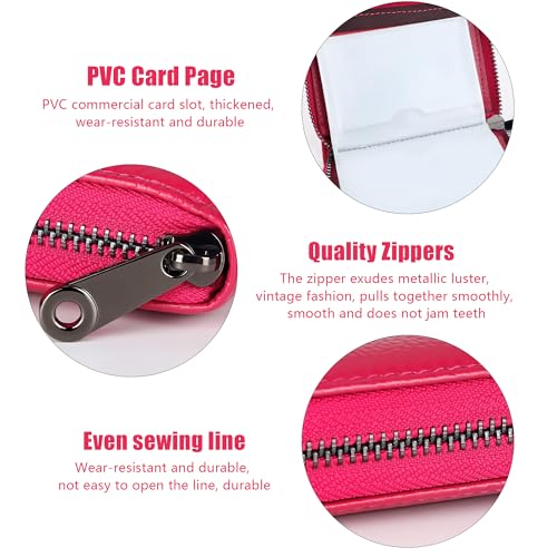 Red RFID credit card holder for women, 20-slot leather wallet card case with zip closure2