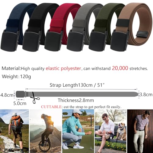 Image of LionVII Elastic Men Belt, Stretch Belt with YKK Plastic Buckle, Breathable Belt for Work and Sports, Adjustable Trim to Fit 28-49 inch Waist