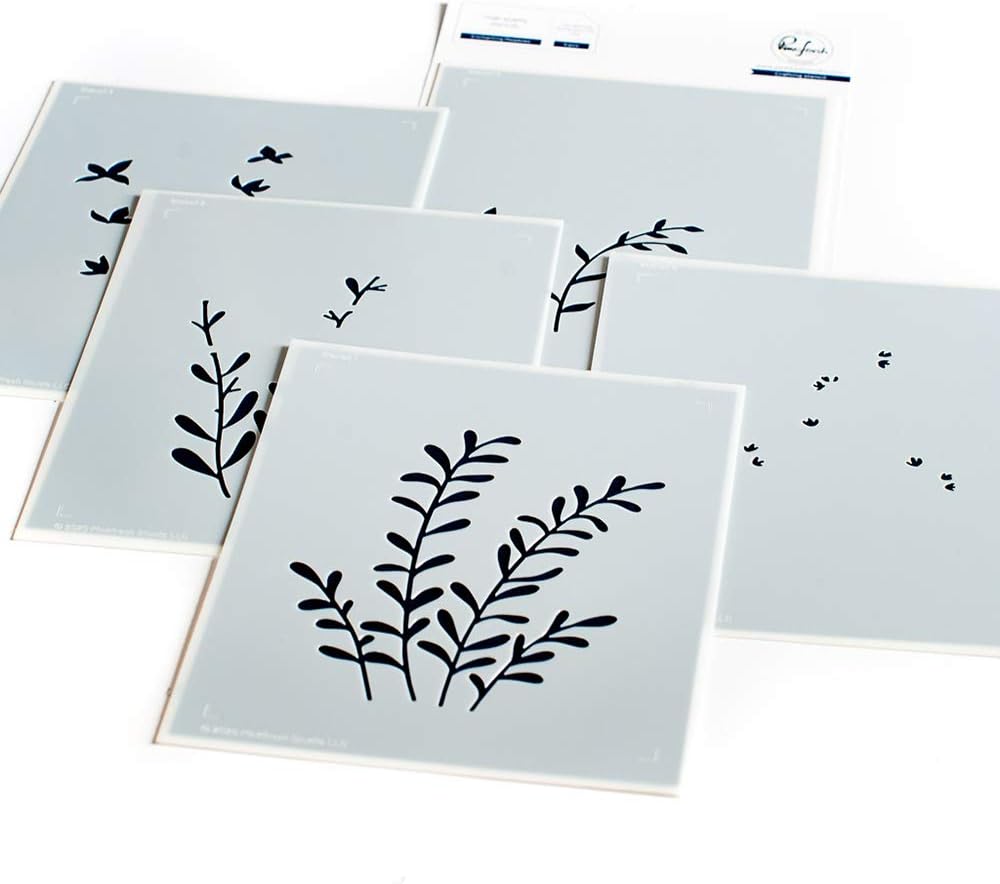PINKFRESH STUDIO Stencils 4.25X5.25 5/Pkg-Enchanting Meadows, White