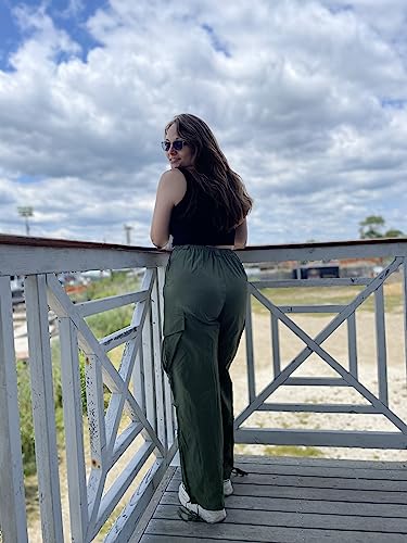 Clearflower Drawstring Cargo Pants For Women Parachute High Waist Lightweight Y2K Loose Pants With Pockets Army Green Xl #TOP3