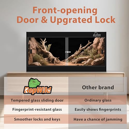 Image of 4x2x2 (120 Gallon) PVC Reptile Enclosure, RepWild Terrarium /Tank with Heavy-Duty Screen Top, Glass Sliding Doors & Lock for Bearded Dragons, Ball Python, Geckos, Lizards