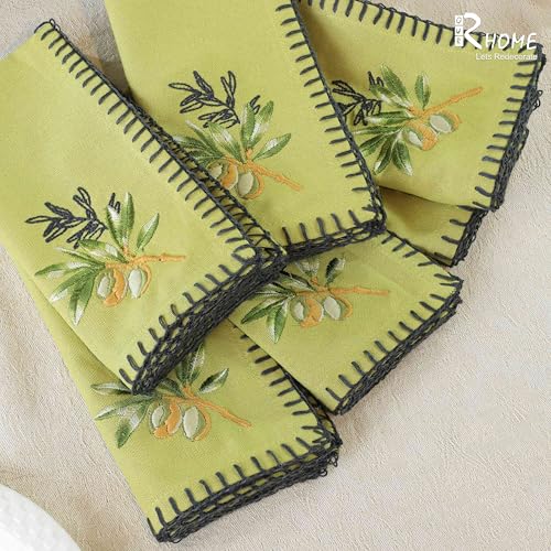 Image of R home Premium Embroidered Cotton Table Napkins Set of 6 Reusable Cloth Dinner Napkins Soft Washable Dining Table Linen Elegant Kitchen Coffee Table Decor (R home Olive sprig, 40X40 CM)
